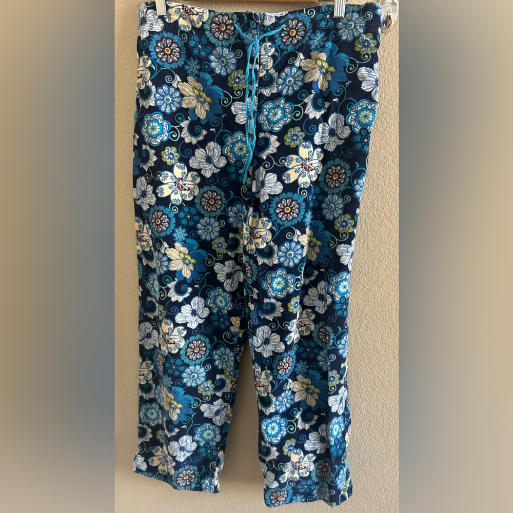 Vera Bradley Navy Blue Floral Pjs botton with White & Teal Accents size M-L